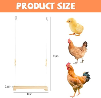 WDEFUN Pet Toy Wooden Chicken Swing Perch with Iron Monkey Decoration and Rope, for Hens and Birds