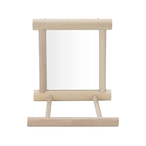 Bird Mirror with Perch Bird Toys for Parrots Budgies Parakeets Cockatiels Lovebirds Finches Canaries - color: Wood color