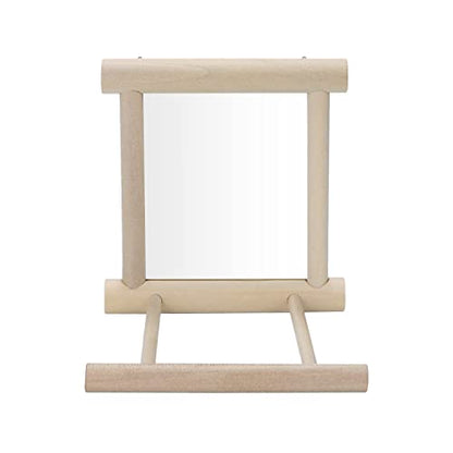 Bird Mirror with Perch Bird Toys for Parrots Budgies Parakeets Cockatiels Lovebirds Finches Canaries - color: Wood color
