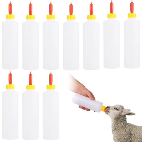 10pcs Large Goat & Lamb Nursing Bottles with Nipples, Leak-Proof Plastic Milk Feeding Bottles for Sheep, Pigs & Outdoor Animal Feeding