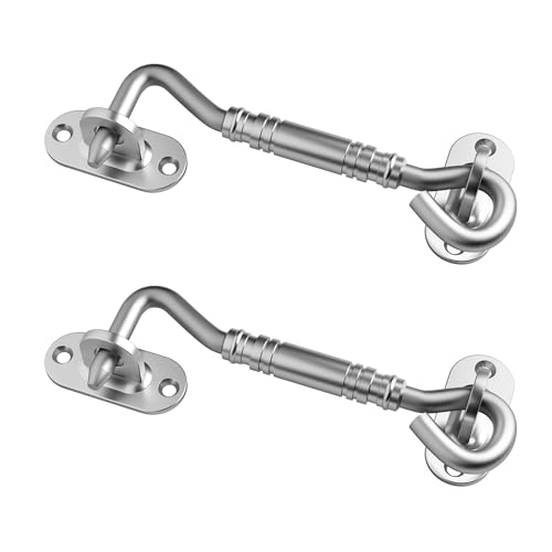 WINSOON 4 inch Hook and Eye Latch for Door 2 Pack, Privacy Eye Hook Latch, Rust-Resistant Metal Gate Latch, for Indoor and Outdoor, Gates, Bedrooms, Bathrooms, Sliding Doors, Fences, Windows-Silver - color: Silver
