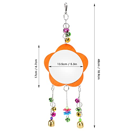 Pet Chicken Mirror Toy with Bells, 5.3 Inch Mirror, 18.9 Inch Chain - Durable, Broken, Stimulates Play and Communication for Pets