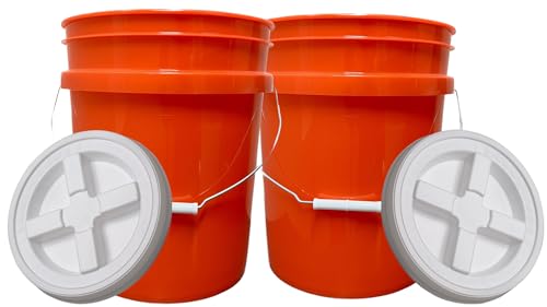 House Naturals 5 Gallon Scarlet Red Plastic Bucket Pail Food Grade BPA Free Made in USA pails with White Air Tight Screw on Lid (Pack of 2) (Scarlet Red with White Screw On lid) - color: Scarlet Red With White Screw on Lid