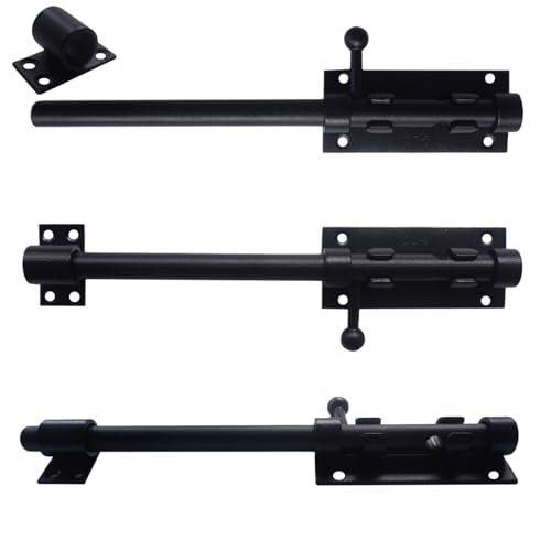 10Inch Slide Bolt Latch Black, Heavy Duty Barrel Bolt Latch with Padlock Hole, 304 Stainless Steel Sliding Bolt Gate Latch, Thickened Door Lock Hardware for Fence/Barn/Shed - size: 10 Inch