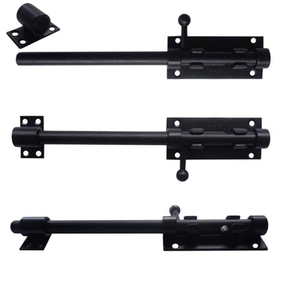 10Inch Slide Bolt Latch Black, Heavy Duty Barrel Bolt Latch with Padlock Hole, 304 Stainless Steel Sliding Bolt Gate Latch, Thickened Door Lock Hardware for Fence/Barn/Shed - size: 10 Inch
