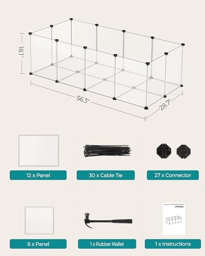 SONGMICS Pet Playpen with Floor, Small Animal Pen, Pet Fence Indoor, DIY Plastic Enclosure for Hamsters, Rabbits, Hedgehogs, Ferrets, 56.3 x 28.7 x 18.1 Inches, White ULPC02W - color: White, style: 20 Panels - 56.3"L x 28.7"W x 18.1"H