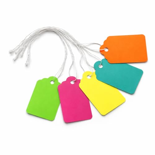 Color Marking Tags #7 with String Attached - Pack of 500 (2-1/4" x 1-7/16") – Colorful Pre-Strung Cardstock Labels, Multicolor Durable Paper Tags - style: Pre-Strung
