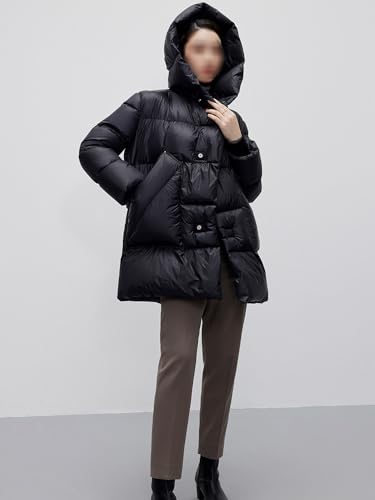 Women's Winter Windproof Down Jackets Goose Jacket for Women Black Mid Length - size: Medium