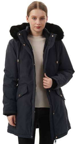 MOERDENG Women's Long Winter Down Coat Thicken Fleece Lined Parka Warm Puffer Jacket With Faux Fur Detachable Hood - color: Darkgrey, size: Small