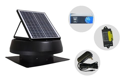 iLIVING 14" HYBRID Smart Thermostat Solar Roof Attic Exhaust Fan, 40-Watt, 1150 CFM, Cools up to 2900 Sq.Ft. Coverage Area, Black - style: Solar Power Hybrid Smart