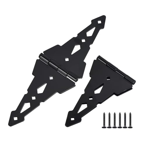 HOME MASTER HARDWARE 8 inch Gate Hinges,Heavy Duty gate Hinges,Wood Gate Hinges for Wooden Fences for patios, barn Doors, Yard gate,with Screws, Black, (6 Pack)