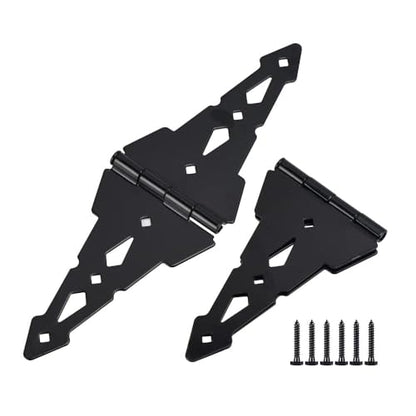 HOME MASTER HARDWARE 8 inch Gate Hinges,Heavy Duty gate Hinges,Wood Gate Hinges for Wooden Fences for patios, barn Doors, Yard gate,with Screws, Black, (6 Pack)
