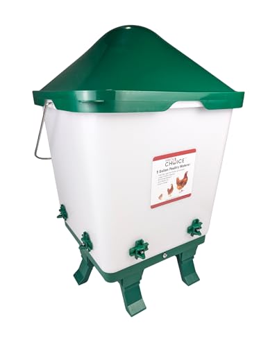Hen's Choice 5 Gallon Chicken Waterer with 8 Drinker Nipples, Anti-Roost Lid, Top Fill Design, Heavy Duty Legs
