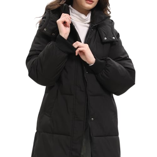 PUFFIT Long Puffer Jacket for Women,2024 Thickened Winter Coat Hooded with Deep Pockets, Ladies Warm Winter Jacket - color: Black, size: Small