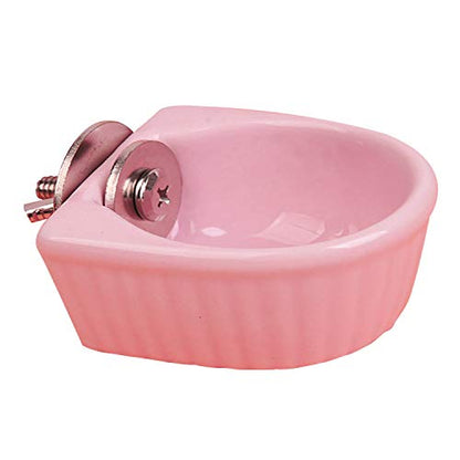 Small Animals Bowl, Detachable Cage Feeder Pet Ceramic Water & Food Feeder, Small Animal Supplies for Rabbit Parrot Squirrels Chinchilla Hamster Ferret (Pink, M) - size: M
