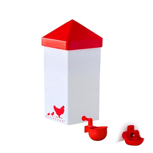 RentACoop 32oz (1 Liter) Automatic Drinker - BPA-Free Chick Waterer with Auto-Fill Cup and Horizonal Nipple - Suitable for Chicks, Quail, Pigeons, Doves, and Other Smaller Birds