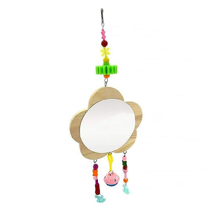 Wooden Hanging Mirror Toy for Chickens and Hens Bells Engaging Rooster Mirror for Fun and Physical Activity Chicken Coop