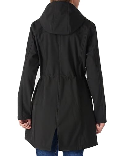 Outdoor Ventures Women's Lightweight Waterproof Fleece Lined Hooded Softshell Rain Jacket, Warm Windbreaker Long Coat - color: Black, size: Medium