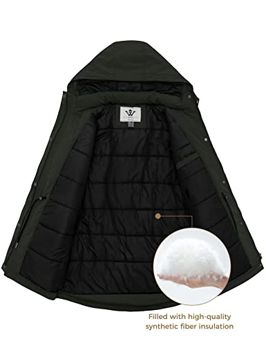 WenVen Women's Waterproof Winter Coats Warm Thicken Puffer Jackets with Detachable Hood - color: Army Green, size: Medium