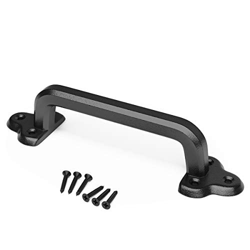 SMARTSTANDARD Heavy Duty 9" Antique Barn Door Handle, Large Rustic Retro Cast Iron Handle for Gates Garages Sheds Furniture, Black Powder Coated Finish, Square