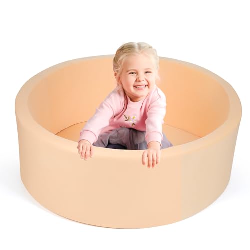 Foam Ball Pit, 36" x 12" Indoor Outdoor Soft Round Ball Pool Playpen Ideal Gift Toy for Kids, Soft Ball Pit (No Balls) - Beige - color: Beige, size: 90CM