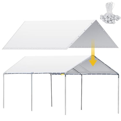 10 x 20 ft Heavy Duty Carport Canopy Waterproof Garage Car Shelter Tarp Tent for Car Canopy Replacement Cover with 50 Ball Bungees, Only Top Cover, Frame is Not Included - style: 10 x 20 ft