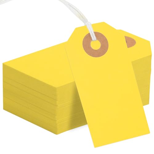 150PCS Blank Shipping Tag, 2 3/4 x 1 3/8 inches Manila Tags (Bright Yellow) | Label Tags with String Reinforced Hole Writable Large Marking Hang Tags with Wire - color: Bright Yellow