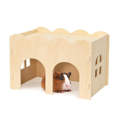 Bifeaw Natural Wooden Chew-Proof Guinea Pig Hideout | for Small Pets - size: Guinea Pig
