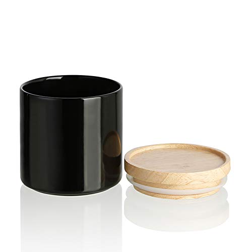 Sweejar Kitchen Canisters Ceramic Food Storage Jar, Stackable Containers with Airtight Seal Wooden Lid for Serving Ground Coffee, Tea, Sugar, Salt and More - 16 Fl Oz (Black) - color: Black, style: 16 Fl Oz (4.1"x4.4")