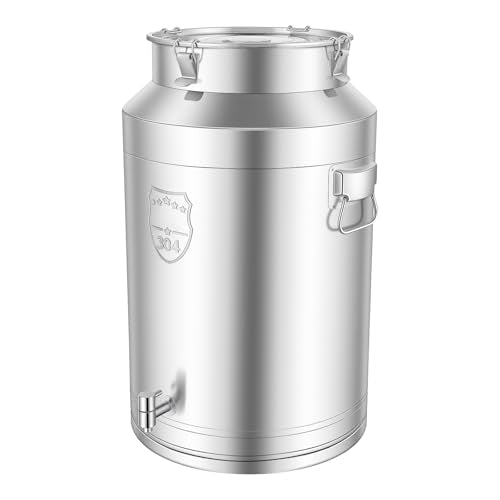 Milk Can, 20 Gallon (76L) 304 Stainless Steel Sealed Bucket with Spigot and Lid - Large Food & Beverage Dispenser Container for Water, Wine, Oil, Tea, and Dry Goods (76L) - size: 76L