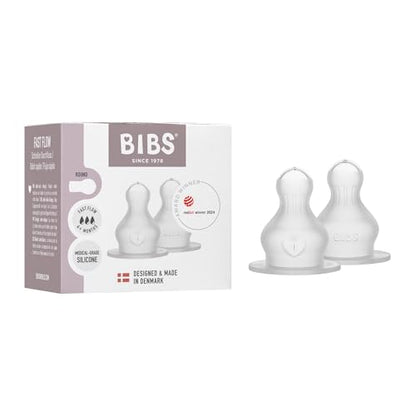 BIBS Bottle Nipple 2-Pack. Anti-Colic. Extra Nipples for BIBS Baby Bottles. Round Nipple. - Silicone, Fast Flow - color: Fast Flow | Silicone
