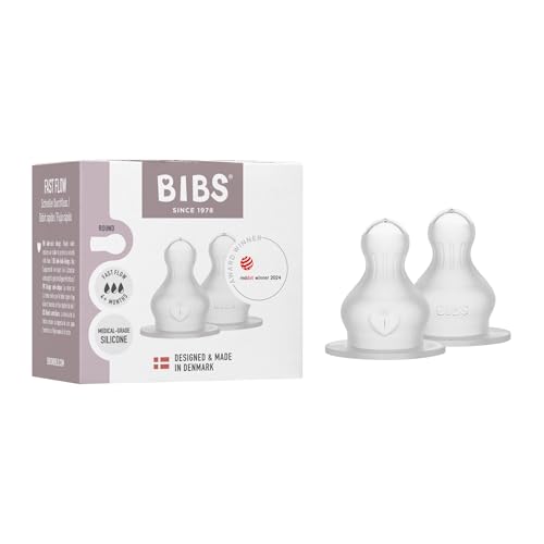 BIBS Bottle Nipple 2-Pack. Anti-Colic. Extra Nipples for BIBS Baby Bottles. Round Nipple. - Silicone, Fast Flow - color: Fast Flow | Silicone