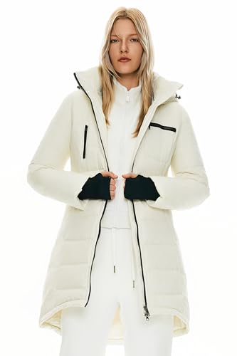 Orolay Women's Winter Down Jacket Long Quilted Puffer Coat Warm Hooded Slim Fit Outerwear - color: Cannoli Cream, size: Small