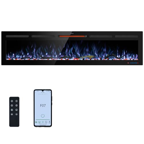 72" WiFi Electric Fireplace, Recessed and Wall Mounted Fireplace Heater, 13 Flame & Fuel Bed Colors, 5 Brightness, Thermostat, Timer, App and Remote Control, 750/1500W - size: 72" WiFi