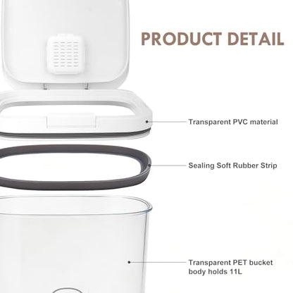 LEAWALK 11 Lbs Airtight Dog Cat Food Storage Container and Dog Treat Containers BPA-Free, PET Clear Stackable Pet Storage Bin, Pop Top, 1-Cup Scoop, for Pet Food/Rice/Flour/Bread/Grains/Spaghetti - color: White-11L-C