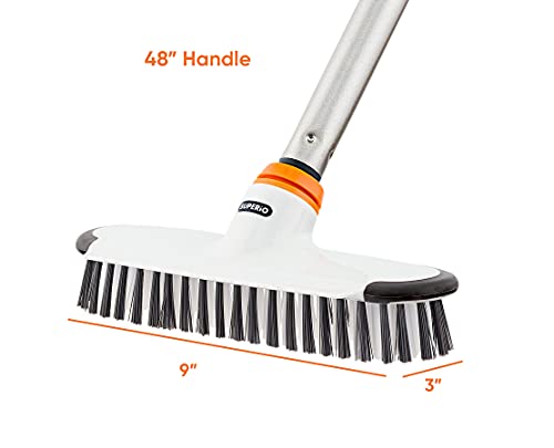 Superio Deck Scrub Brush with Long Handle, Heavy Duty Stiff Bristles Grout Scrubber with Scraper - Cleans Hot Tub, Swimming Pool, Granite Tiles, Bathroom, Patio, Kitchen, Wall and Deck (3 Part Handle) - size: 3 Part Handle
