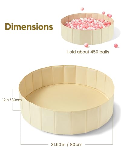 Hikiddy Baby Ball Pit Foldable, 31.5 Inch Ball Pits for Toddlers Round, Kiddie Baby Playpen Ball Pool, Idea Gift for Babies-Balls NOT Included(Light Beige) - color: Light Beige-80