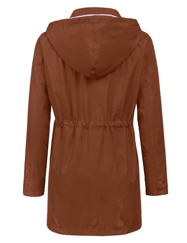 LOMON Raincoat Women Waterproof Long Hooded Trench Coats Lined Windbreaker Travel Jacket S-XXL - color: Caramel Brown, size: XX-Large