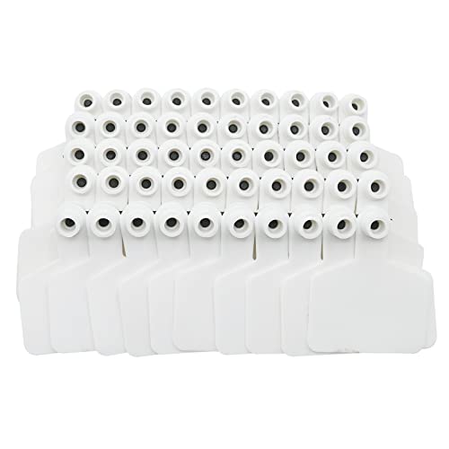 Blank Cattle Ear Tags 100 Pieces Livestock Identifcation Lable Cards Livestock Ear Tags for Cattle Cow Horse Pig Goat Sheep (White) - color: White