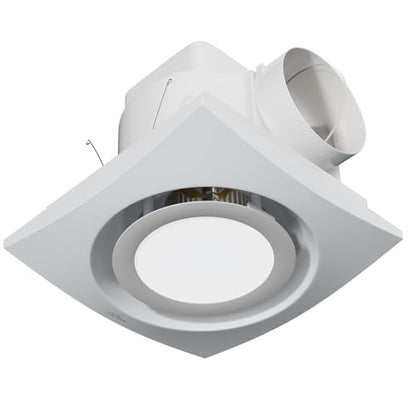 10 Inch Panel Bathroom Exhaust Fan with Light, 77CFM 1.1 Sones Round Quiet Bathroom Fan with 12W 6500K LED Light Combo, 4 Inch Duct Ceiling Mount Exhaust Fan for Home/Bath/Office/Hotel, White - size: round