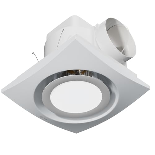 10 Inch Panel Bathroom Exhaust Fan with Light, 77CFM 1.1 Sones Round Quiet Bathroom Fan with 12W 6500K LED Light Combo, 4 Inch Duct Ceiling Mount Exhaust Fan for Home/Bath/Office/Hotel, White - size: round