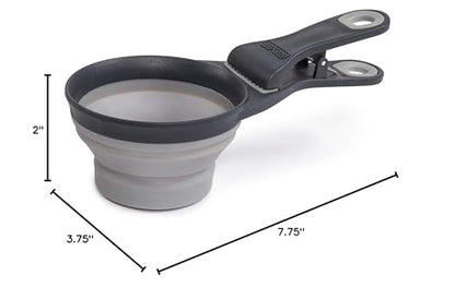 Dexas Popware for Pets Collapsible Klip Scoop, 3-in-1 Pet Food Scoop, Measuring Cup and Bag Clip, 1 Cup Capacity, Light Gray - color: Light Gray, size: 1 Cup Capacity