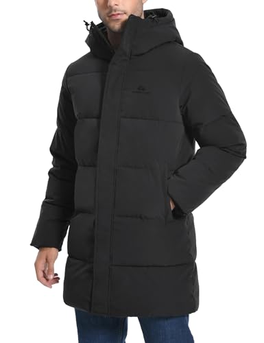 Pioneer Camp Mens Long Winter Coat Hooded Waterproof Insulated Puffer Jacket Thicken Puffy Warm Down Windbreaker Parka - color: Black, size: XX-Large