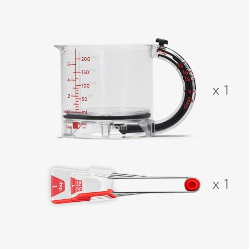 Dreamfarm Measuring Cup and Spoons Set | Upcup All-in-1 Scrape Up Measuring Cup and Levoons Self-Levelling Measuring Spoons for Baking and Cooking