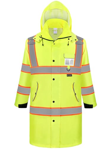 TICONN Reflective Rain Coat, Waterproof Hi Vis Safety Rain Jacket, Heavy Duty ANSI Class 3 High Visibility Trench Coat - size: Large
