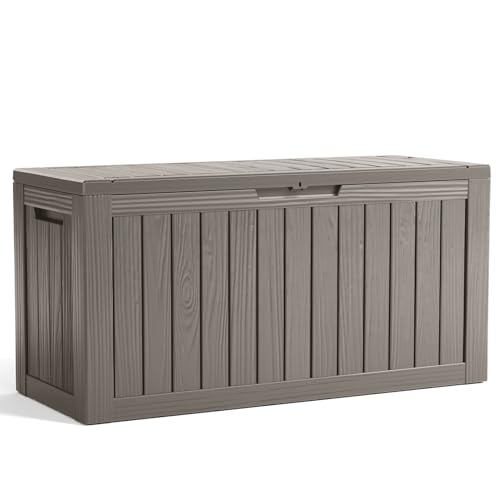 EasyUp 85 Gallon Outdoor Storage Box, Outdoor Deck Boxes for Garden Tools Equipment,Cushions and Patio Storage,Lockable and Resin,Easy to Install(Grey) - color: Grey, size: 85 Gallon