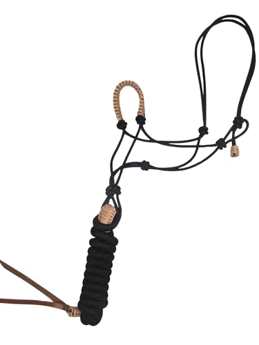 Premium Braided Rope Halter with Lead Rope for Horses, Durable Hand-Tied Adjustable Nylon Horse Headcollar with Knots for Trail Riding, Lightweight Equestrian Western Tack - color: Beige