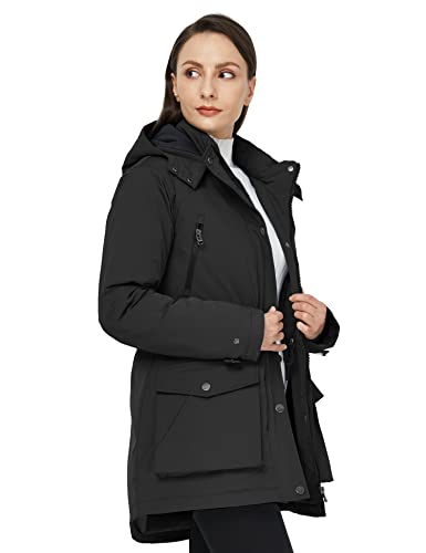 WenVen Women's Waterproof Winter Coats Warm Thicken Puffer Jackets with Detachable Hood - color: Black, size: 3X-Large