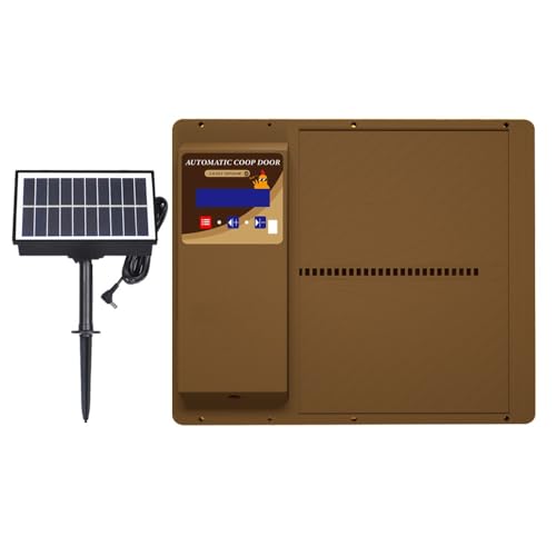 Automatic Solar Powered Chicken Coop Door, Light Sensor and Remote Control, Weatherproof Anti-Pinch Poultry Door(Brown) - color: Brown