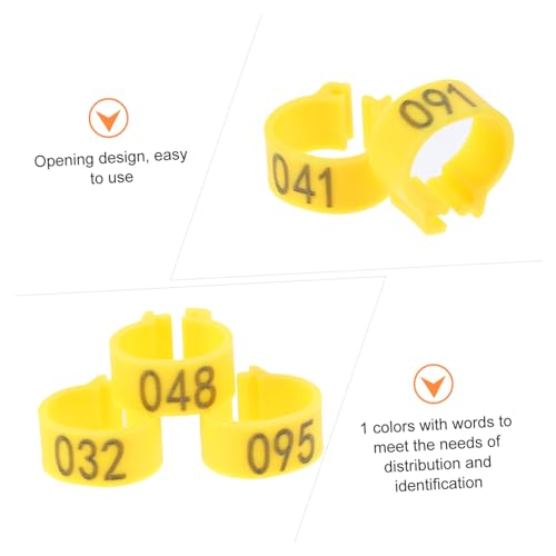 Mipcase 100 Pcs 10mm Numbered Pigeon Foot Rings Sturdy Plastic Bird Leg Bands for Identification for Pigeon Supplies and Bird Owners - color: Yellow